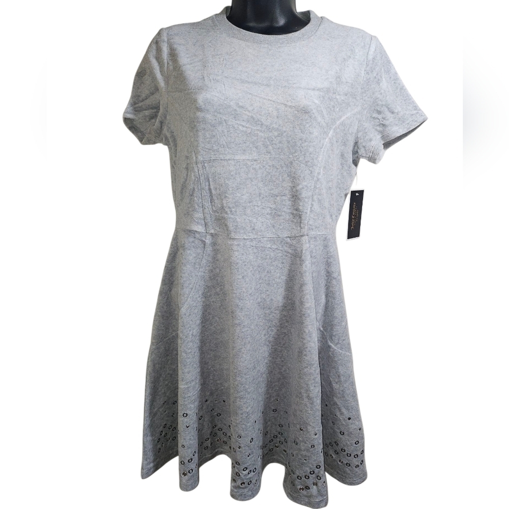 NWT Juicy Couture Black Label Velour Grommet Embellished Mini Dress Gray Medium